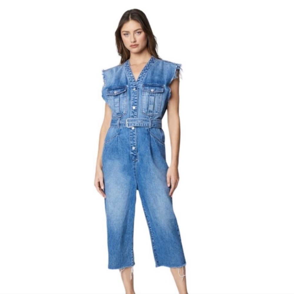 BLANKNYCJ belted sleeveless cropped denim jumpsuit size M